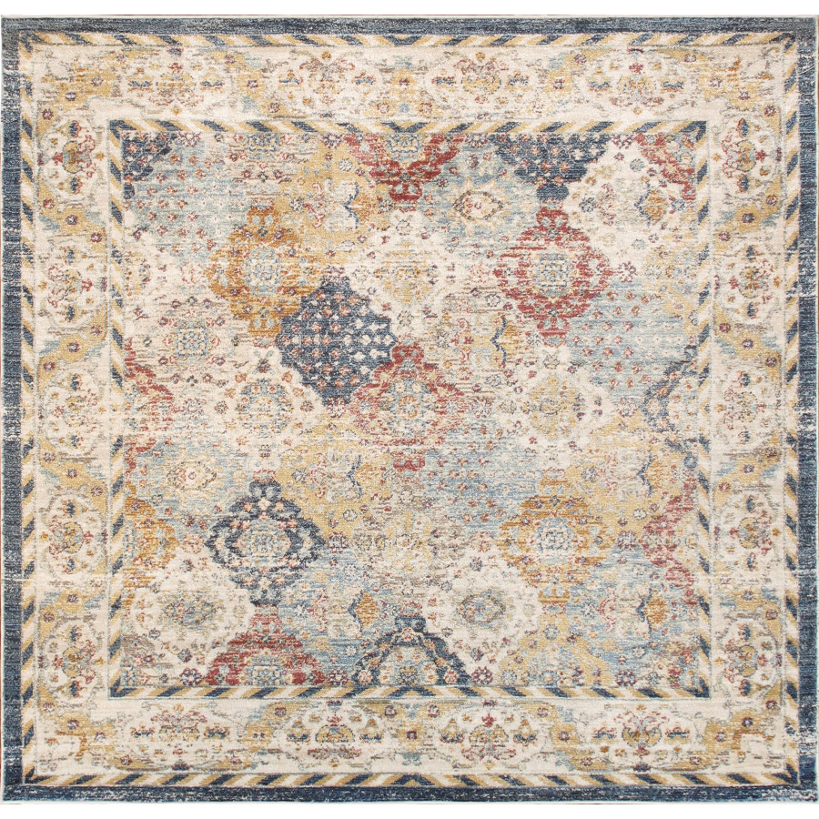 Pasargad Heritage Collection Power Loom Polypropylene/Polyester Area Rug - L. Blue/Multi, 72" x 72" (pfh-07 6xsqr)