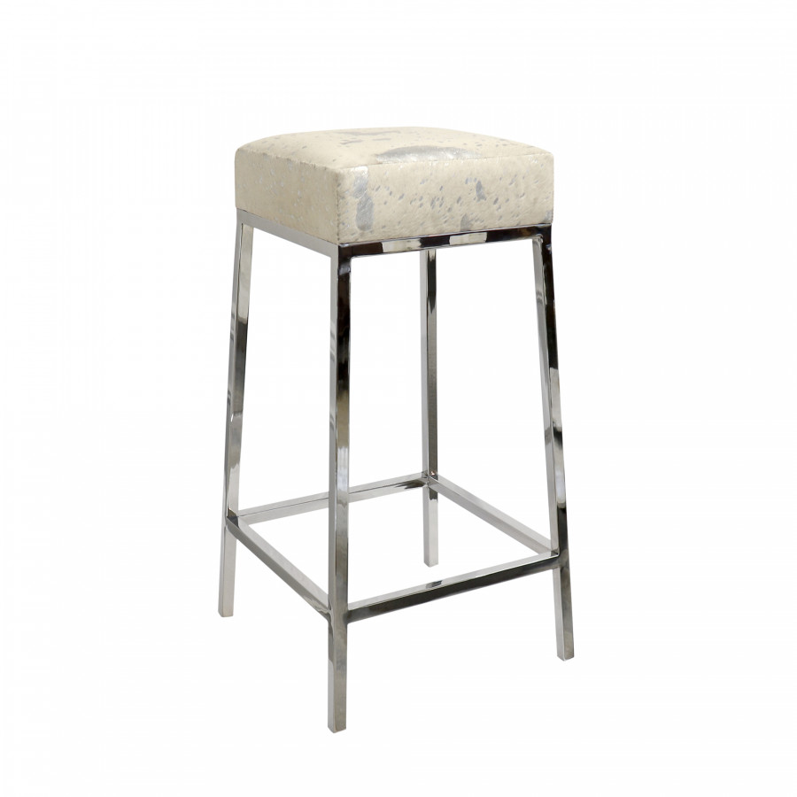 Pasargad - Safari Bar Stool in Silver, Cowhide/Steel