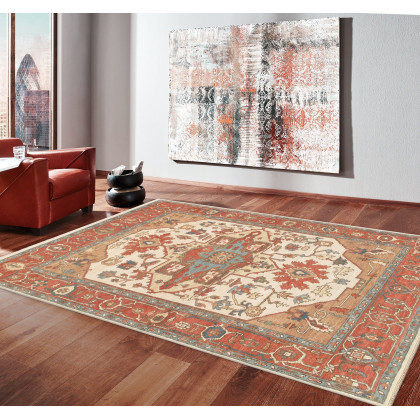 Pasargad - Serapi Collection Hand-Knotted Wool Area Rug in Ivory/Rust, 106" x 141" (PH-04 9x12)