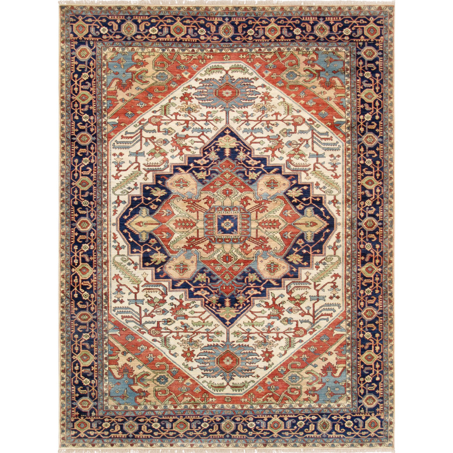 Pasargad - Serapi Collection Hand-Knotted Ivory/Navy Wool Runner PH-3