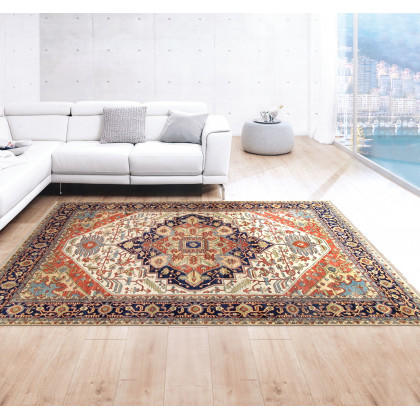 Pasargad - Serapi Collection Hand-Knotted Ivory/Navy Wool Runner PH-3