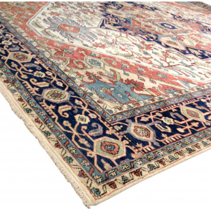 Pasargad Serapi Collection Hand-Knotted Wool Area Rug - Ivory/Navy, 120" x 123" (ph-3 10x10)