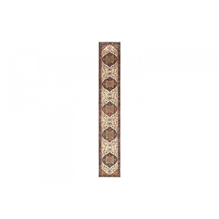Pasargad Serapi Collection Hand-Knotted Ivory/Navy Wool Area Rug (PH-3 3X24) - 35'' x 290''