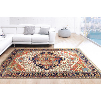 Pasargad Serapi Collection Hand-Knotted Ivory/Navy Wool Area Rug (PH-3 3X24) - 35'' x 290''
