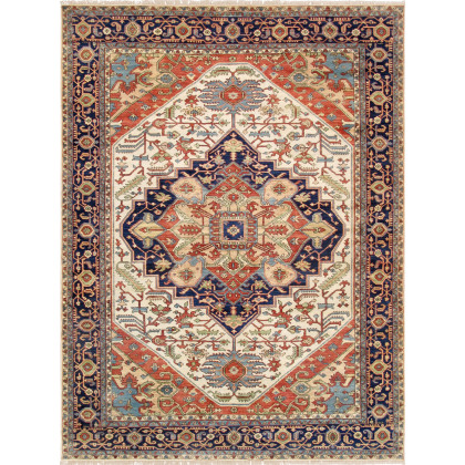 Pasargad - Serapi Collection Hand-Knotted Ivory/Navy Wool Runner PH-3