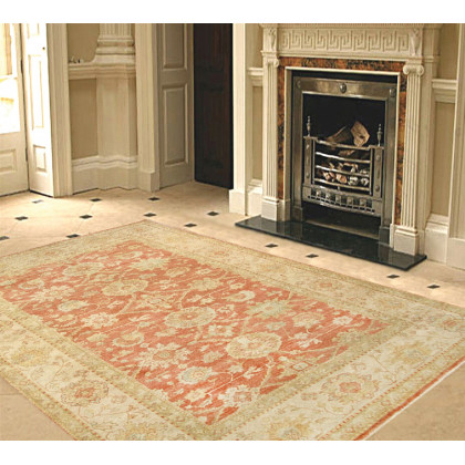 Pasargad Sultanabad Collection Hand-Knotted Wool Area Rug - Rust/Ivory, 98" x 121" (PJ-504 8x10)