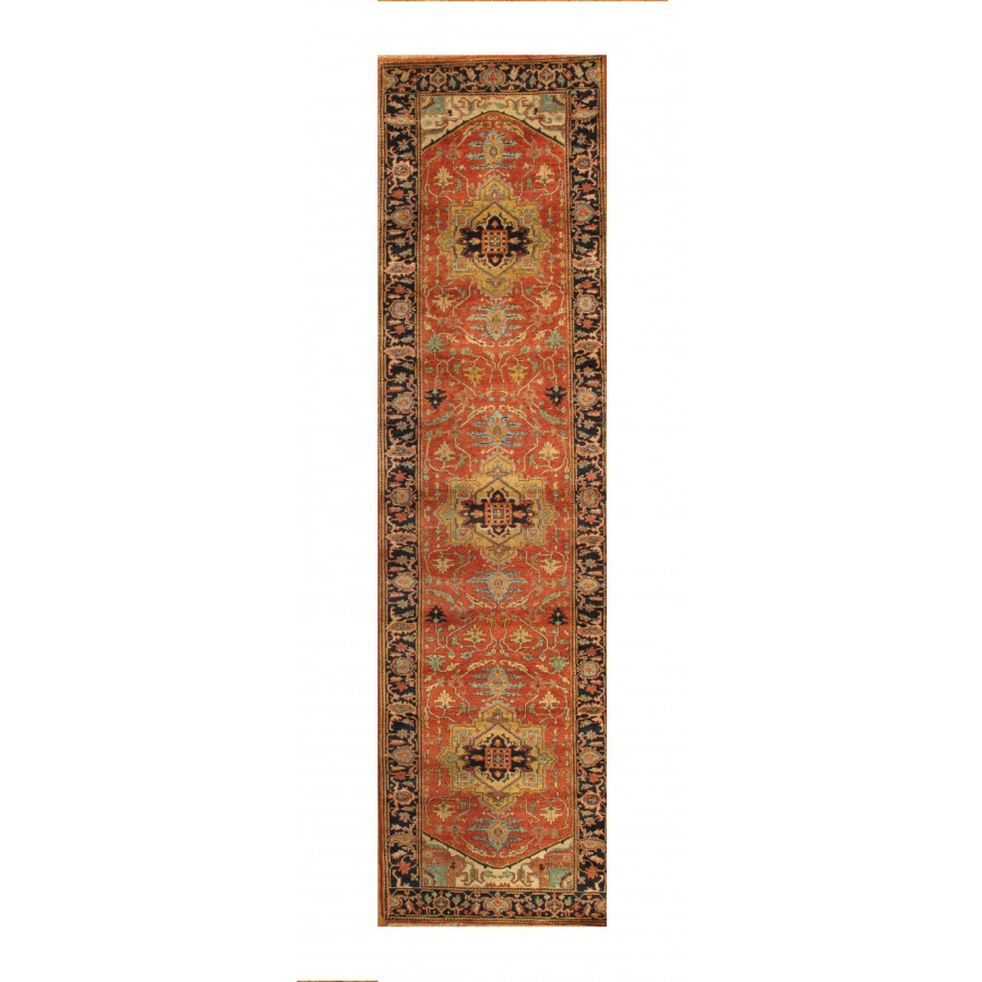 Pasargad Serapi Collection Hand-Knotted Lamb's Wool Area Rug - Rust/Navy, 32" x 243" (pjr-4 3x20)