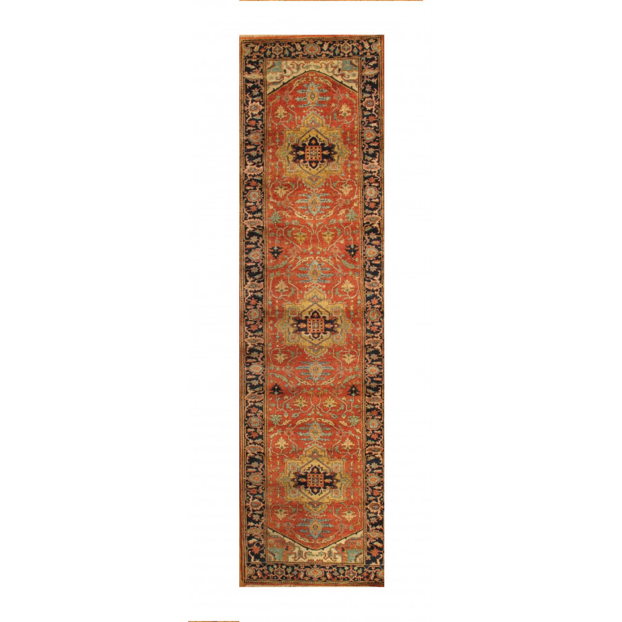 Pasargad Serapi Collection Hand-Knotted Lamb's Wool Area Rug - Rust/Navy, 31" x 99" (PJR-4 3x8)