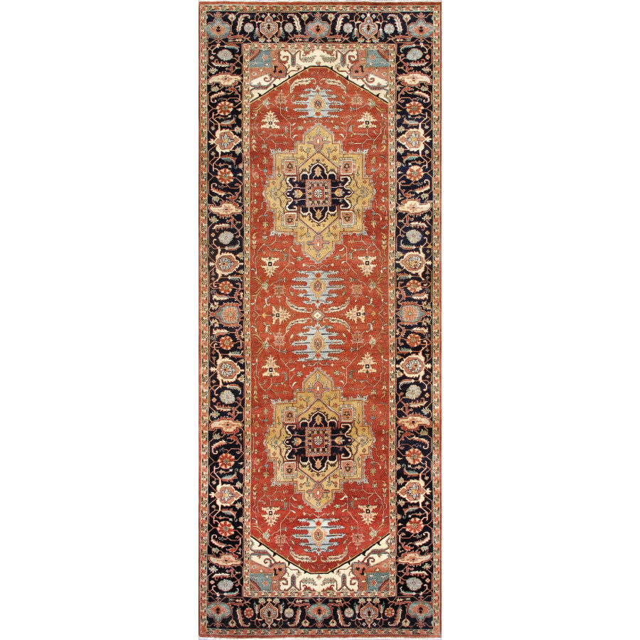 Pasargad Serapi Collection Hand-Knotted Lamb's Wool Area Rug - Rust/Navy, 73" x 193" (PJR-4 LN 6x16)