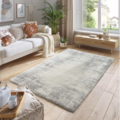 Pasargad Paris Shag Collection Power-Loomed Polyester Area Rug - Ivory/Gray, 92" x 121" (PJS-676 8x10)