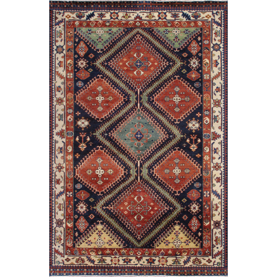 Pasargad - Kazak Collection Hand-Knotted Wool Area Rug in Navy/Ivory, 80" x 123" (PK-15 7x10)