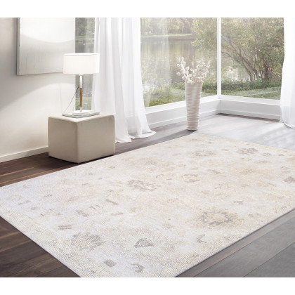 Pasargad - Oushak Collection Hand-Knotted Wool Area Rug in Silver, 111" x 145" (PLI-07 9x12)