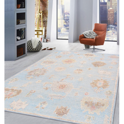 Pasargad - Oushak Collection Hand-Knotted Wool Area Rug in L. Blue, 111" x 145" (PLO-28 9x12)