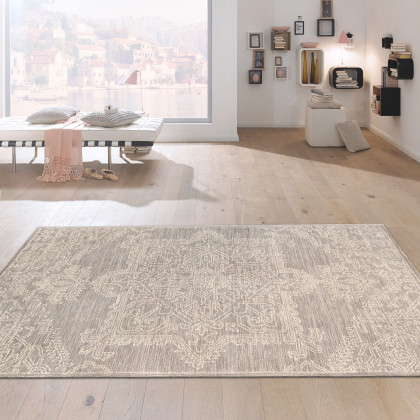 Pasargad Modern Collection Hand-Tufted Bamboo Silk/Wool Area Rug - Silver/Ivory, 93" x 117" (plt-5116 8x10)