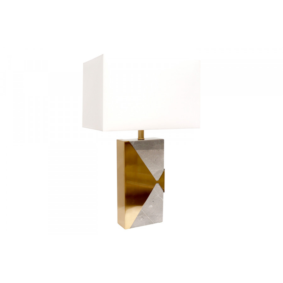 Pasargad - Triumph Collection Gray Marble and Gold Metal Modern Table Lamp with E27 Bulb and White Shade