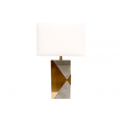 Pasargad - Triumph Collection Gray Marble and Gold Metal Modern Table Lamp with E27 Bulb and White Shade