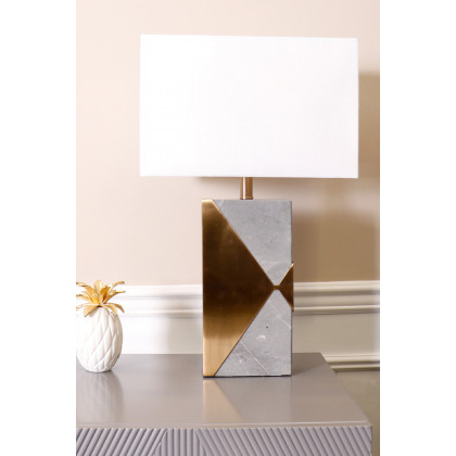 Pasargad - Triumph Collection Gray Marble and Gold Metal Modern Table Lamp with E27 Bulb and White Shade