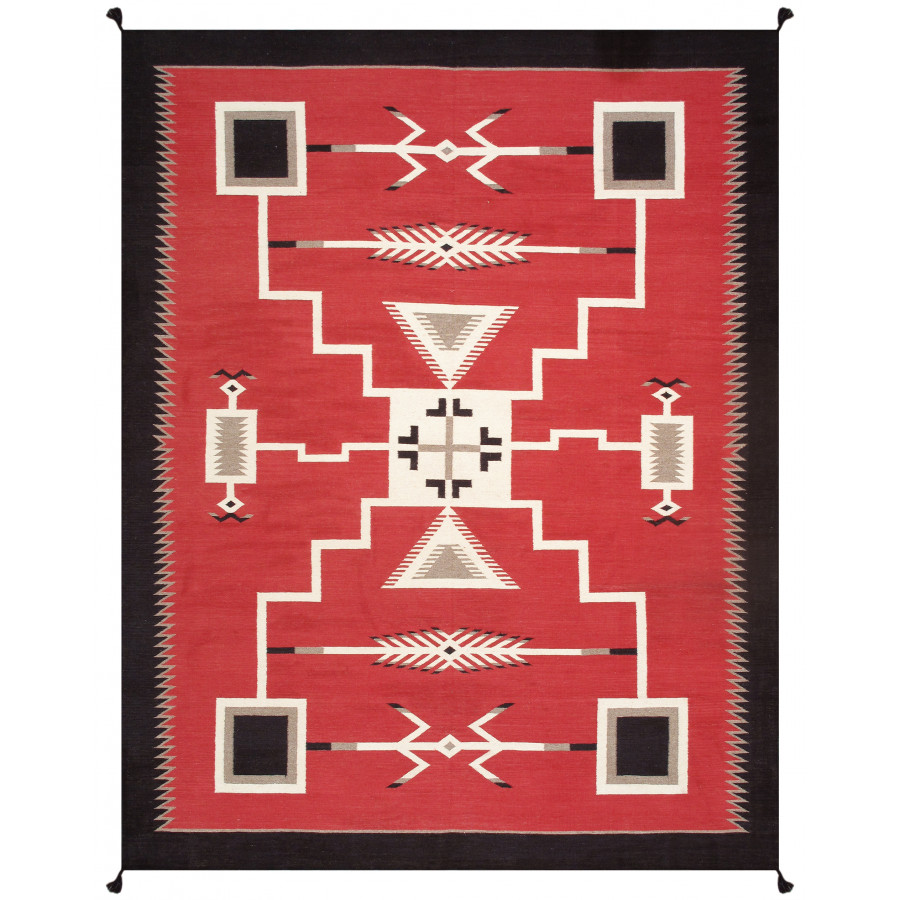 Pasargad - Tuscany Collection Flatweave Wool Area Rug in Red/Black, 108" x 142" (PNT-285 9x12)