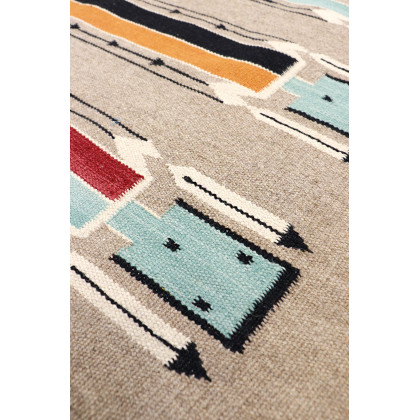 Pasargad Tuscany Collection Flatweave Wool Area Rug - Mocha/Multi, 38" x 59" (PNT-302 3x5)