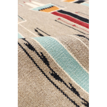 Pasargad Tuscany Collection Flatweave Wool Area Rug - Mocha/Multi, 51" x 73" (PNT-302 4x6)
