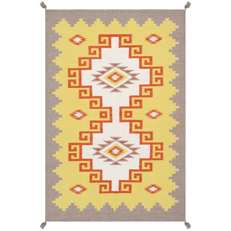 Pasargad - Tuscany Collection Flatweave Wool Area Rug in Yellow/Mocha, 47" x 72" (PNT-317 4x6)