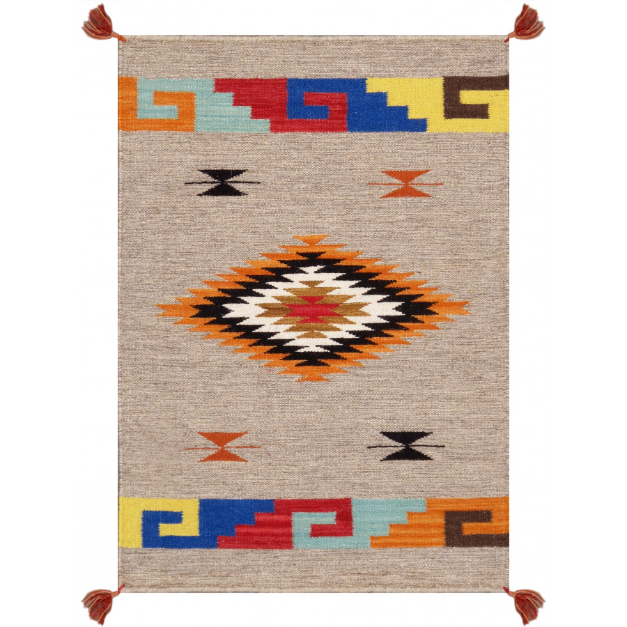 Pasargad - Tuscany Collection Flatweave Wool Area Rug in Mocha/Multi, 26" x 37" (PNT-329 2x3)