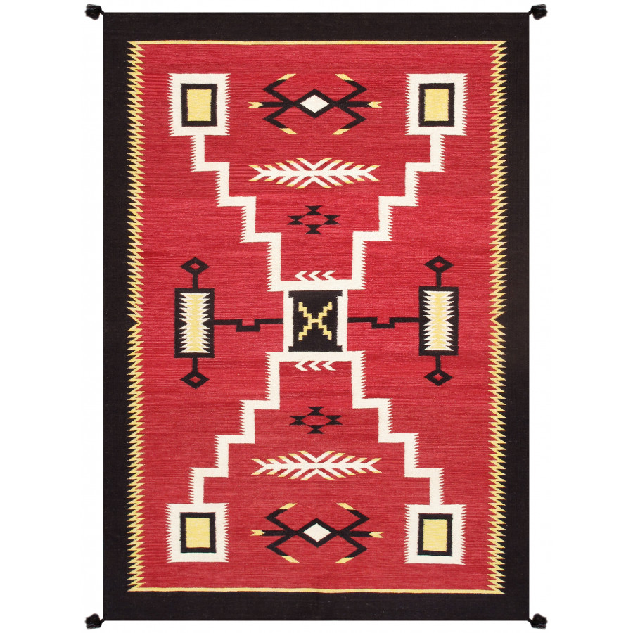 Pasargad - Tuscany Collection Flatweave Wool Area Rug in Red/Black, 75" x 106" (PNT-330 6x9)