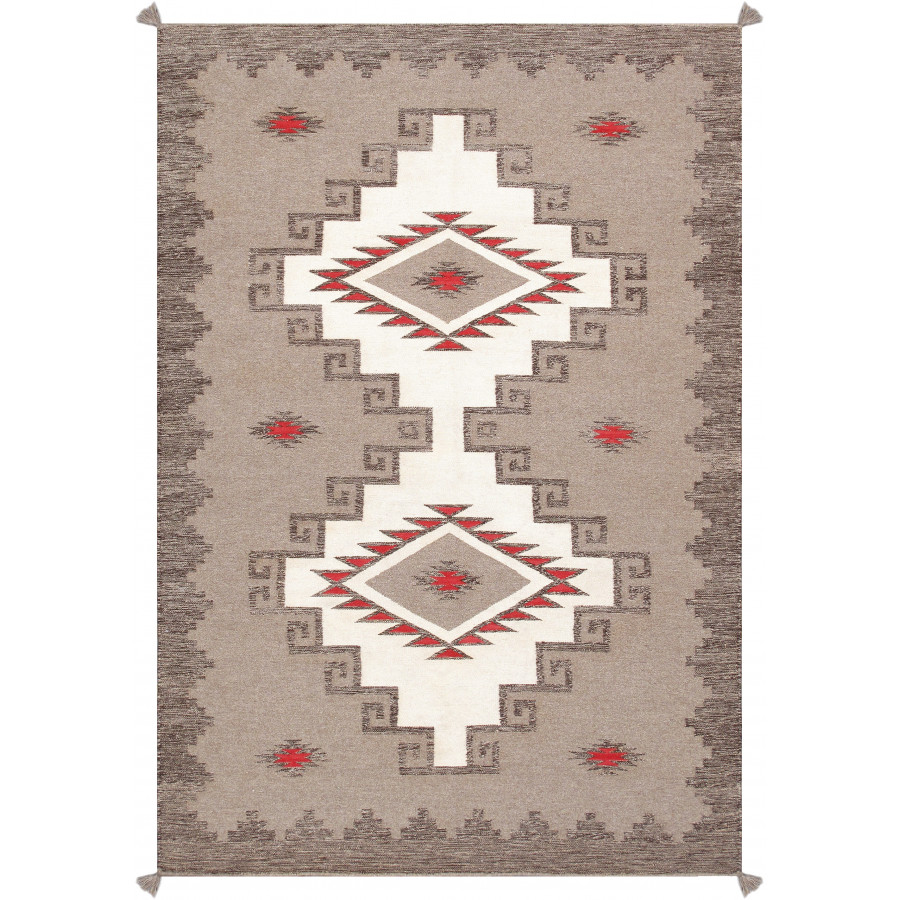Pasargad - Tuscany Collection Flatweave Wool Area Rug in Ivory/Mocha, 59" x 87" (PNT-332 5x7)