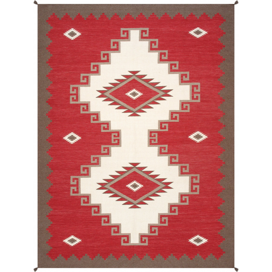 Pasargad - Tuscany Collection Flatweave Wool Area Rug in Ivory/Red, 109" x 146" (PNT-340 9x12)
