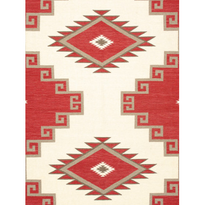 Pasargad - Tuscany Collection Flatweave Wool Area Rug in Ivory/Red, 109" x 146" (PNT-340 9x12)