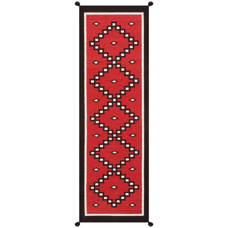 Pasargad - Tuscany Collection Flatweave Wool Area Rug in Red/Black, 31" x 98" (PNT-348 2.07x8)