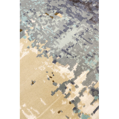 Pasargad Modern Collection Hand-Knotted Silk/Wool Area Rug - Taupe/Turquoise, 123" x 171" (POPE-52 10x14)