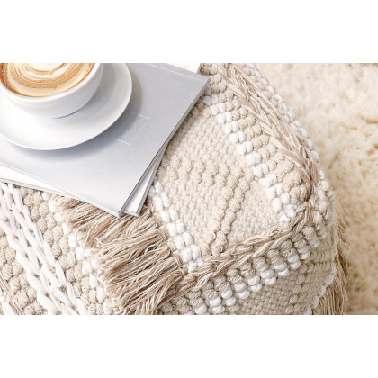 Pasargad - Grandcanyon Beige Cotton Pouf with Tassel