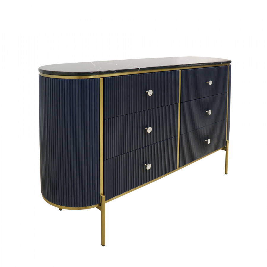 Pasargad - Theodore Marble Top Sideboard in Navy/Gold, Wood