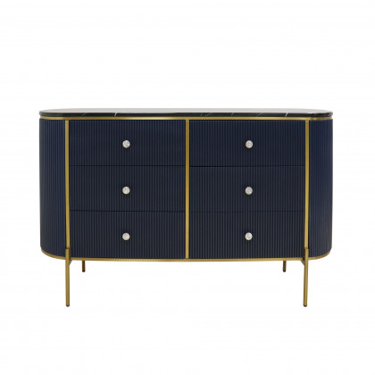 Pasargad - Theodore Marble Top Sideboard in Navy/Gold, Wood