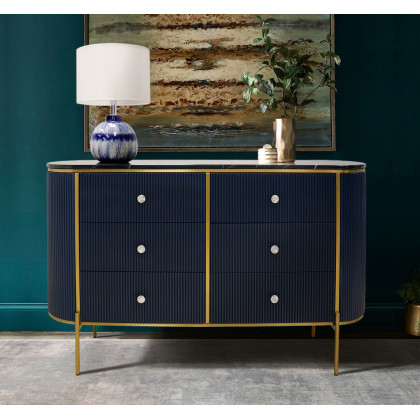 Pasargad - Theodore Marble Top Sideboard in Navy/Gold, Wood