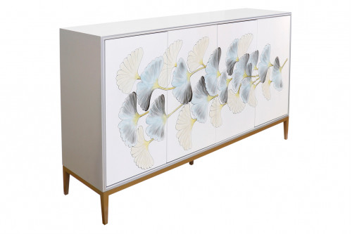 Pasargad™ - Annabelle Sideboard With 4 Floral Doors, 2 Drawers and Bronze Metal Frame