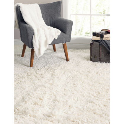 Pasargad Paris Shag Collection Hand-Woven Poly/Cotton Area Rug - Ivory, 48" x 72" (ppsr-13121 4x6)