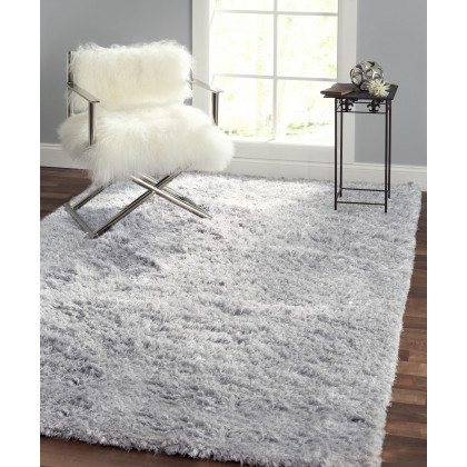 Pasargad Paris Shag Collection Hand-Woven Poly/Cotton Area Rug - Silver/Gray, 120" x 168" (PPSR-13121G 10x14)
