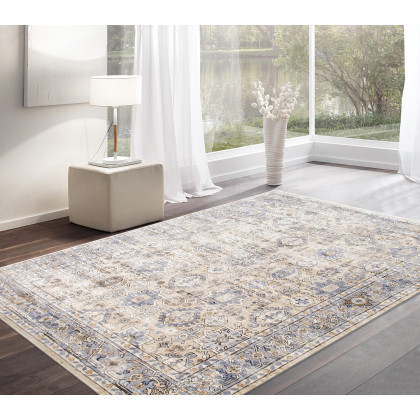 Pasargad - Amadeus Collection Power Loom Polypropylene/Polyester Area Rug in Beige/Blue, 72" x 72" (prc-1022bb s 6x6)