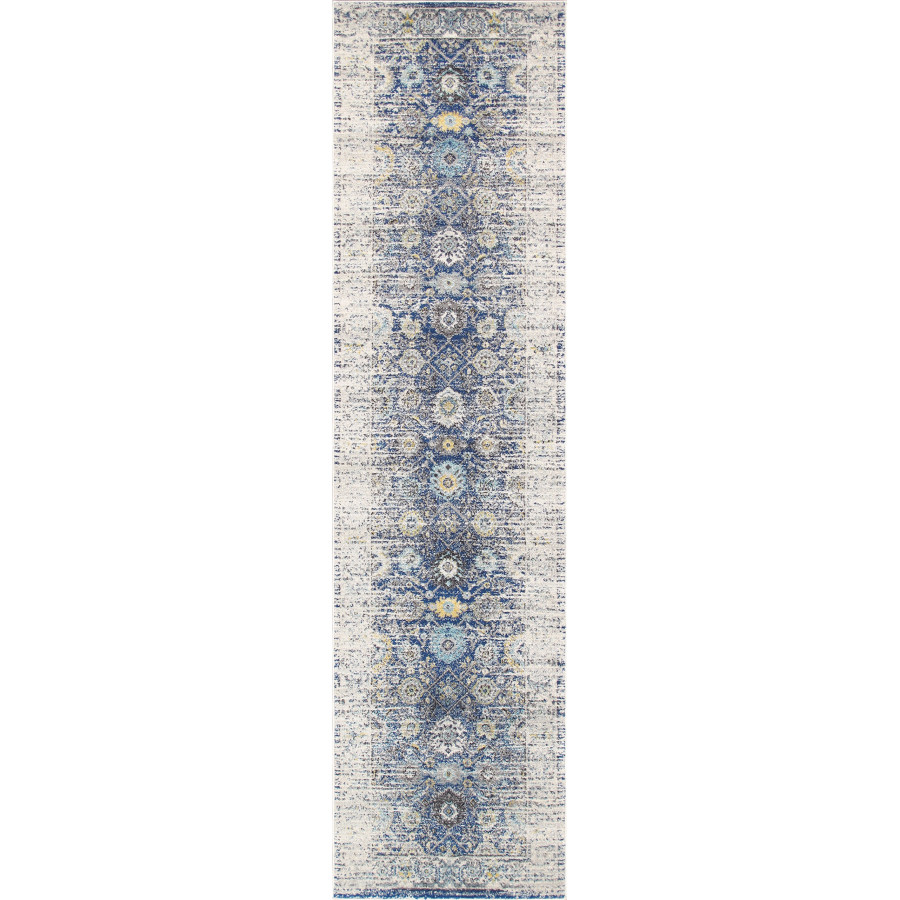 Pasargad Chelsea Collection Power-Loomed Polypropylene/Polyester Area Rug - Navy/Ivory, 32" x 96" (prc-5586n 2.08x8)