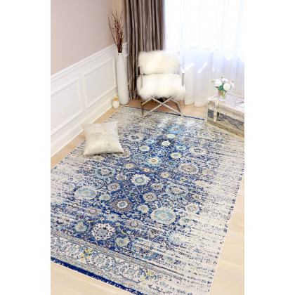 Pasargad Chelsea Collection Power-Loomed Polypropylene/Polyester Area Rug - Navy/Ivory, 48" x 72" (prc-5586n 4x6)
