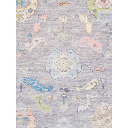 Pasargad - Oushak Collection Hand-Knotted Wool Area Rug in Silver/Turquoise, 110" x 146" (PRE-10098 9x12)
