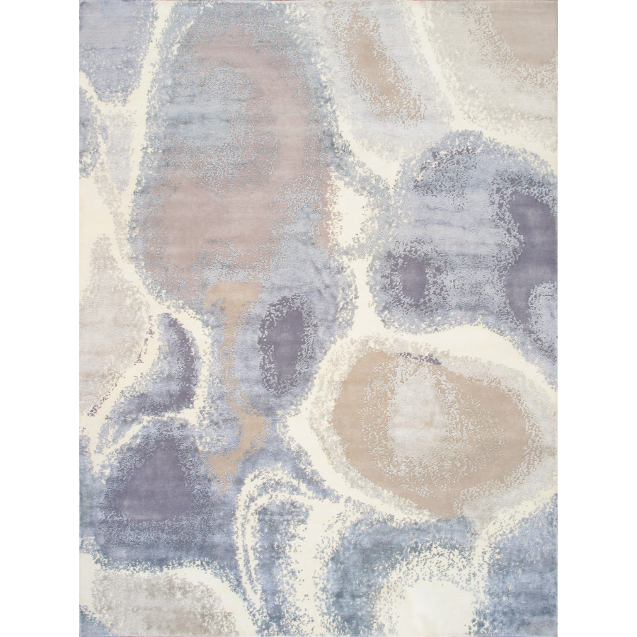 Pasargad - Modern Collection Hand-Knotted Silk/Wool Area Rug in Ivory/Blue, 109" x 146" (prj-72 9x12)