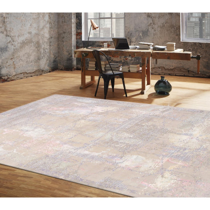 Pasargad Modern Collection Hand-Knotted Silk/Wool Area Rug - Beige/Gray, 110" x 147" (prj-8d 9x12)