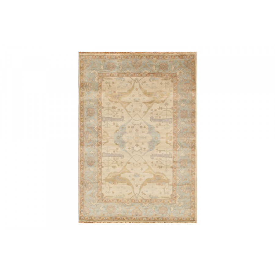 Pasargad Oushak Collection Hand-Knotted Lamb's Wool Area Rug (PS-1 IIVO/L.BLU 4X6) - 52'' x 73''