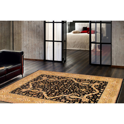 Pasargad Tabriz Collection Hand-Knotted Lamb's Wool Area Rug (PS-20 BLACK 9X12) - 108'' x 142''