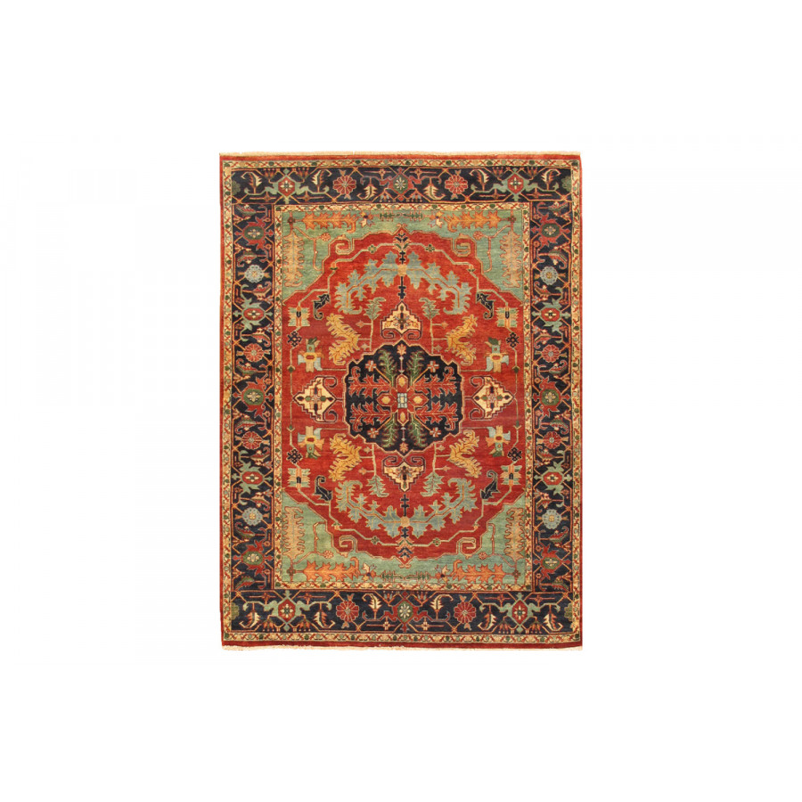 Pasargad Serapi Collection Hand-Knotted Rust/Navy Wool Area Rug (PS-30 5X7) - 62'' x 82''