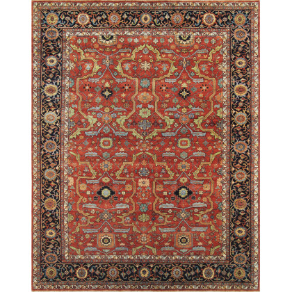 Pasargad - Ferehan Collection Hand-Knotted Rust/Navy Wool Area Rug PS-36