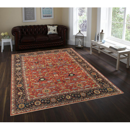 Pasargad Ferehan Collection Hand-Knotted Wool Area Rug - Rust/Navy, 72" x 146" (ps-36 6x12)